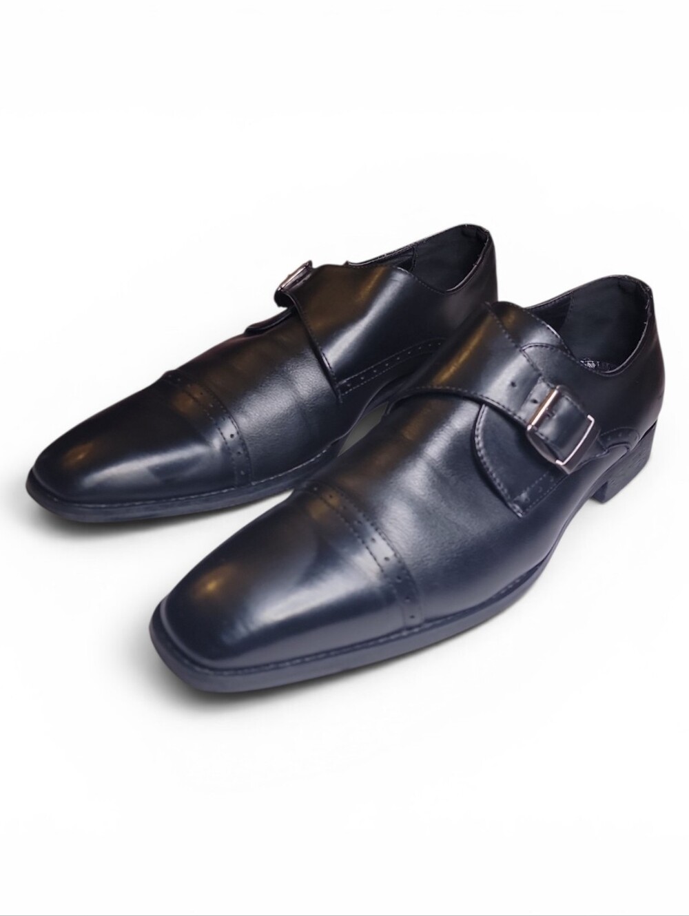 Marco Oglo Men's Black Leather Single Monk Strap Dress Shoes